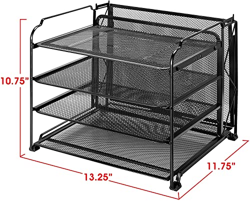 Ekisemio 4 Tier Mesh Document Trays with Vertical Upright Section for Hanging File Holders, Mesh Office Supplies Desk Organizer, Black