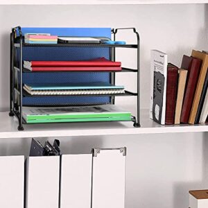 Ekisemio 4 Tier Mesh Document Trays with Vertical Upright Section for Hanging File Holders, Mesh Office Supplies Desk Organizer, Black