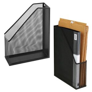 wire mesh wall mounted or freestanding document rack, magazine and file holder, set of 2, black