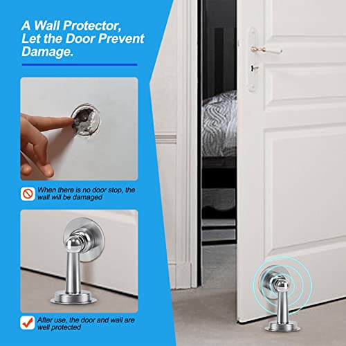 2 Pack Magnetic Door Stop Made of Stainless Steel，Door Stopper,Magnetic Catch Holder,Wall Mount Holder,3M Double-Sided Self Adhesive Tape, No Need to Drill， Hold Your Door Open