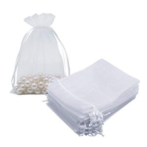 hrx package white organza gift bags 5×7 inch 100pcs, mesh jewelry pouches drawstring bags empty sachet for christmas candy present wedding giveaways