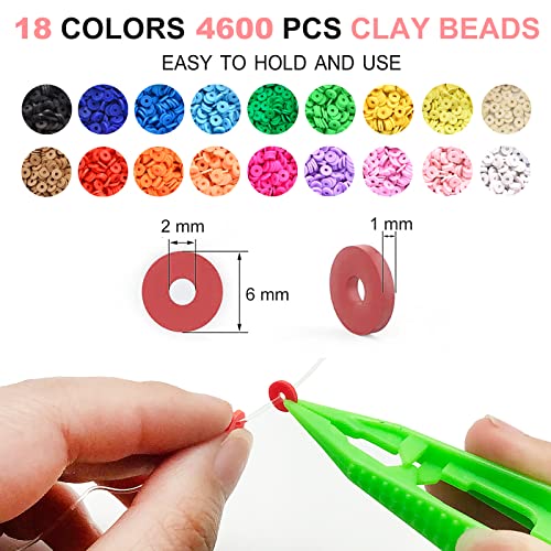 Redtwo 5100 Clay Beads Bracelet Making Kit, Preppy Spacer Flat Beads for Jewelry Making,Polymer Heishi Beads with Charms and Elastic Strings Gifts for Teen Girls Crafts for Girls Ages 8-12