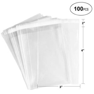 888 Display USA® - 3" x 4" 100 Bags of Ultra Clear Treat, bakery, candle, soap, cookie Bags w/Adhesive Seal (3" x 4" - 100 Count, Ultra Clear)