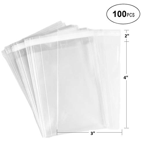 888 Display USA® - 3" x 4" 100 Bags of Ultra Clear Treat, bakery, candle, soap, cookie Bags w/Adhesive Seal (3" x 4" - 100 Count, Ultra Clear)