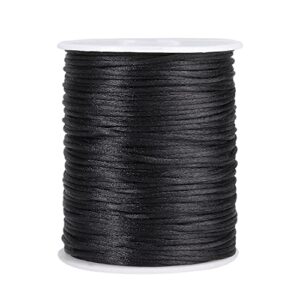 328feet 2mm satin rattail cord black nylon cord beading string for chinese knotting, macramé, beading, necklaces,jewelry making arts and crafts (black)