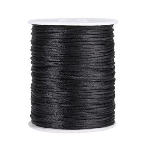 328Feet 2mm Satin Rattail Cord Black Nylon Cord Beading String for Chinese Knotting, Macramé, Beading, Necklaces,Jewelry Making Arts and Crafts (Black)