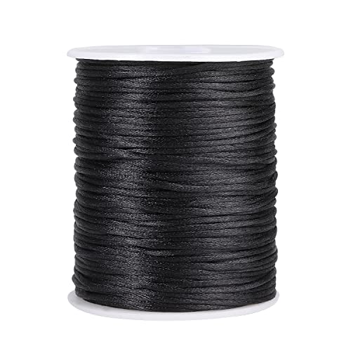 328Feet 2mm Satin Rattail Cord Black Nylon Cord Beading String for Chinese Knotting, Macramé, Beading, Necklaces,Jewelry Making Arts and Crafts (Black)