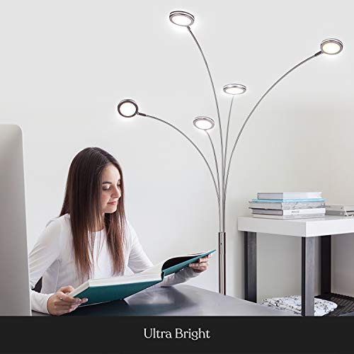 Brightech Orion Arc Floor Lamp for Living Room, Tree Floor Lamp with 5 Adjustable Arms, Multi-Head Standing Lamp with Flexible Rotating LED Lights for Bedroom, Dorm - Bright Hanging Lighting - Silver