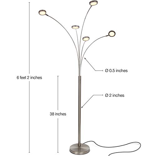 Brightech Orion Arc Floor Lamp for Living Room, Tree Floor Lamp with 5 Adjustable Arms, Multi-Head Standing Lamp with Flexible Rotating LED Lights for Bedroom, Dorm - Bright Hanging Lighting - Silver