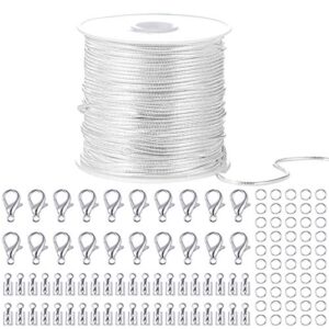 pp opount 33 feet silver snake chains link cable chain silver plated necklace with 20 lobster clasps 50 jump rings and 40 pieces connectors clasps for jewelry chain making