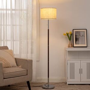EDISHINE Modern Tall Floor Lamp, 63" Farmhouse Stand Up Reading Lamp with Linen Fabric Shade, Contemporary Slim Pole Lamp for Bedroom, Living Room, Office, Simple Design