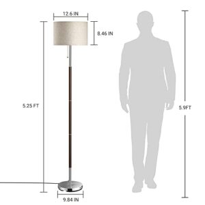 EDISHINE Modern Tall Floor Lamp, 63" Farmhouse Stand Up Reading Lamp with Linen Fabric Shade, Contemporary Slim Pole Lamp for Bedroom, Living Room, Office, Simple Design