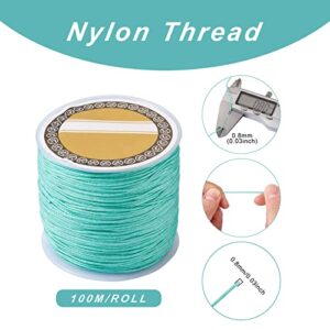 Cheriswelry 100M 0.8mm Nylon Beading Cord Aquamarine Chinese Knotting Rattail Macrame Thread String Roll for Jewelry Making Kumihimo Wrapping Supplies DIY Crafts