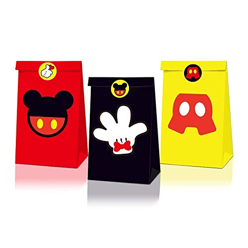 12 Packs of Mickey Party Bags, Mickey Gift Paper Bags, Used for Cookies, Cakes, Chocolates, Candies, Very Suitable for Themed Birthday Parties and Decorations