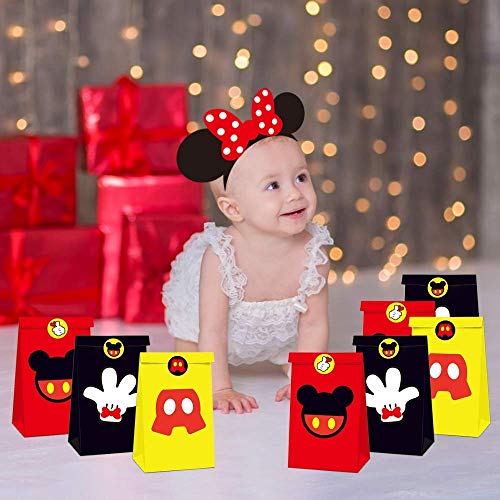 12 Packs of Mickey Party Bags, Mickey Gift Paper Bags, Used for Cookies, Cakes, Chocolates, Candies, Very Suitable for Themed Birthday Parties and Decorations