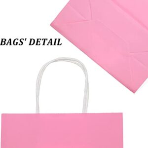 Oletx 24PCS Pink Kraft Paper Gift Bags with Handles Bulk 8''x4.25''x10.5'', Mothers' Day Gift Bag, Party Favor Bag, Craft Shopping Bags,Grocery Retail Bag,Wedding Bags,Birthday Bags