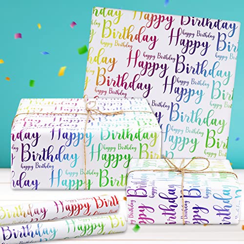 NEPOG Happy Birthday Wrapping Paper for Men Women Kids Boys Girls, Gradient Bright Color Birthday Gift Wrapping Paper, 7 Sheets Folded Flat 20x28 inches per Sheet for Birthday Occasion
