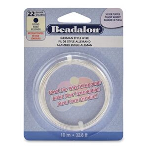 beadalon german style wire for jewelry making, round, silver plated, 22 gauge/.025 in-32.8 ft