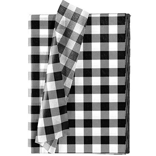 Whaline White Black Buffalo Plaid Tissue Paper 60pcs Tissue Paper Sheet Gift Wrapping Paper Rustic Art Paper Crafts for DIY Gift Wrapping Christmas Holiday, 13.78" x 19.69"