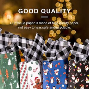 Whaline White Black Buffalo Plaid Tissue Paper 60pcs Tissue Paper Sheet Gift Wrapping Paper Rustic Art Paper Crafts for DIY Gift Wrapping Christmas Holiday, 13.78" x 19.69"