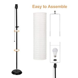 Standing Paper Floor Lamp for Living Room - Modern Standing Lamp for Bedroom 55 Inches Tall Lamp with White Paper Shade, Contemporary Home Decor Stand Up Floor Lamp with 9W LED Bulb