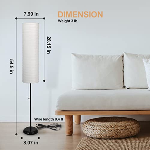 Standing Paper Floor Lamp for Living Room - Modern Standing Lamp for Bedroom 55 Inches Tall Lamp with White Paper Shade, Contemporary Home Decor Stand Up Floor Lamp with 9W LED Bulb