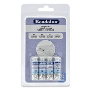 beadalon crimp tube assorted sizes variety pack silver plated – 600 pcs, size 1, 2, 3, 4, for jewelry making & beading
