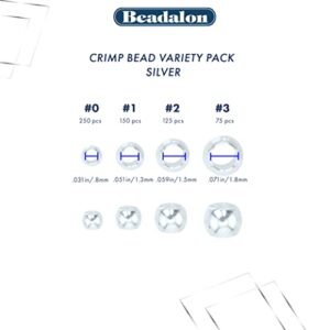 Beadalon Crimp Tube Assorted Sizes Variety Pack Silver Plated - 600 pcs, Size 1, 2, 3, 4, for Jewelry Making & Beading