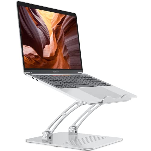 OMOTON Adjustable Laptop Stand, Ergonomic Aluminum Laptop Holder Riser with Cooling Function, Compatible with MacBook Pro/Air, Dell, HP, Lenovo and All Laptops (11-17.3 inch), Silver