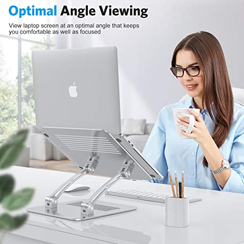 OMOTON Adjustable Laptop Stand, Ergonomic Aluminum Laptop Holder Riser with Cooling Function, Compatible with MacBook Pro/Air, Dell, HP, Lenovo and All Laptops (11-17.3 inch), Silver