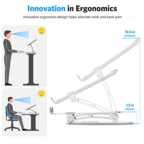 OMOTON Adjustable Laptop Stand, Ergonomic Aluminum Laptop Holder Riser with Cooling Function, Compatible with MacBook Pro/Air, Dell, HP, Lenovo and All Laptops (11-17.3 inch), Silver