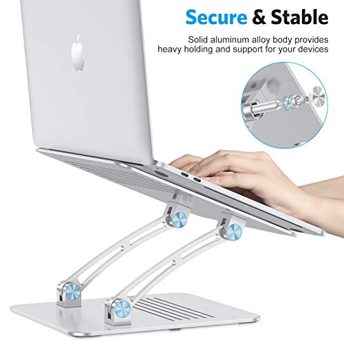 OMOTON Adjustable Laptop Stand, Ergonomic Aluminum Laptop Holder Riser with Cooling Function, Compatible with MacBook Pro/Air, Dell, HP, Lenovo and All Laptops (11-17.3 inch), Silver