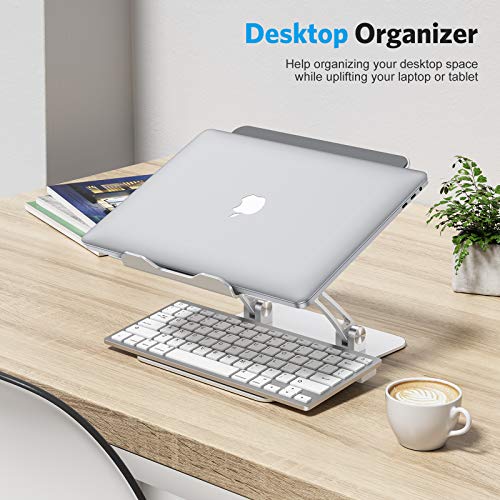 OMOTON Adjustable Laptop Stand, Ergonomic Aluminum Laptop Holder Riser with Cooling Function, Compatible with MacBook Pro/Air, Dell, HP, Lenovo and All Laptops (11-17.3 inch), Silver