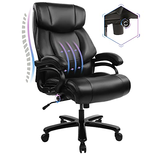 KBest High Back Big & Tall 400lb Office Chair - Heavy Duty Metal Base, Adjustable Built-in Lumbar Support and Tilt Angle Large Bonded Leather Ergonomic Executive Desk Computer Swivel Chair, Black