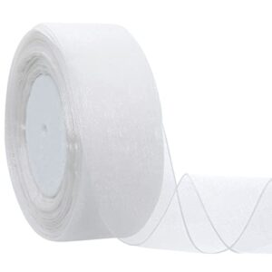 hapeper 1-1/2 inch sheer organza ribbon for gift wrapping, party decoration 50 yards/ roll (white)