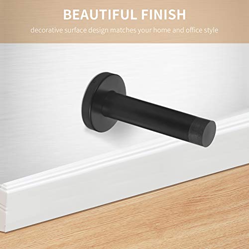 Orhemus Decorative Door Stoppers - 3.5 Inch 304 Stainless Steel Heavy Duty Door Stops with Rubber Tip Bumper for Wall and Door Protection Sound Dampening 2 Pack Matte Black