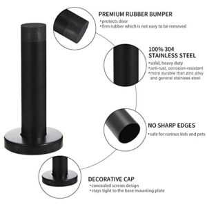 Orhemus Decorative Door Stoppers - 3.5 Inch 304 Stainless Steel Heavy Duty Door Stops with Rubber Tip Bumper for Wall and Door Protection Sound Dampening 2 Pack Matte Black