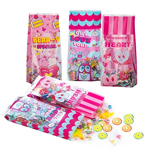 JOYIN 150 Pcs Valentine’s Day Cellophane Gift Bags, Treat Bags Candy Bag in 6 Lovely Designs for Kids Valentine Party Favor Supplies, Classroom Gift Exchange Goodie Bags