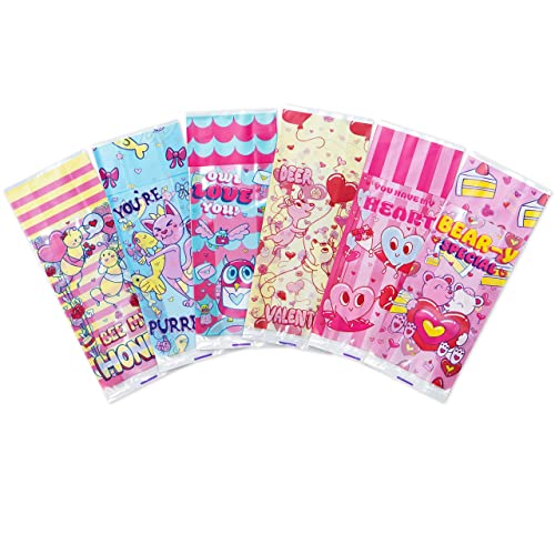 JOYIN 150 Pcs Valentine’s Day Cellophane Gift Bags, Treat Bags Candy Bag in 6 Lovely Designs for Kids Valentine Party Favor Supplies, Classroom Gift Exchange Goodie Bags