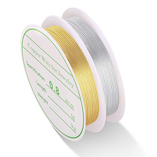 MIKIMIQI 2 Pack Jewelry Wire Craft Wire 20 Gauge Tarnish Resistant Jewelry Beading Wire Copper Beading Wire for Jewelry Making Supplies and Crafting, 0.8mm X 3m for Each Pack (Gold, Silver)