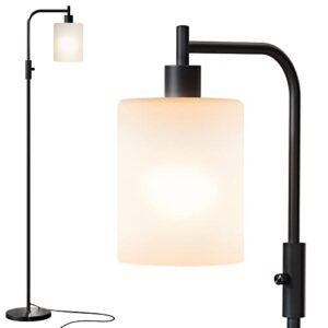 sunmory industrial floor lamps for living room, modern floor lamp with 3-color temperature led bulb, tall standing lamp with white frosted hanging glass shade, farmhouse black floor lamp for bedroom