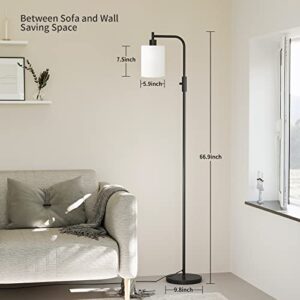 SUNMORY Industrial Floor Lamps for Living Room, Modern Floor Lamp with 3-Color Temperature LED Bulb, Tall Standing Lamp with White Frosted Hanging Glass Shade, Farmhouse Black Floor Lamp for Bedroom