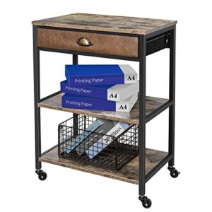 X-cosrack Deskside Mobile Printer Stand with Storage Drawer, 3 Tier Printer Table Cart with Wheel,Workspace Desk Organizer Shelf for Home Office, Rustic Brown