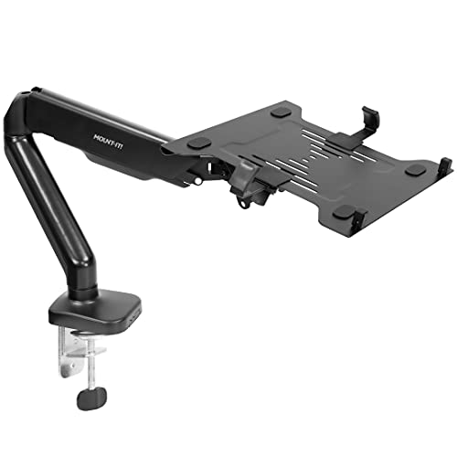 Mount-It! Laptop Desk Arm | Swivel Laptop Stand with Gas Spring Arm | Height Adjustable Laptop Arm Mount for MacBook, Dell, HP & 11-17 Inch Laptops