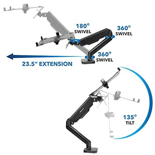 Mount-It! Laptop Desk Arm | Swivel Laptop Stand with Gas Spring Arm | Height Adjustable Laptop Arm Mount for MacBook, Dell, HP & 11-17 Inch Laptops