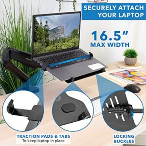 Mount-It! Laptop Desk Arm | Swivel Laptop Stand with Gas Spring Arm | Height Adjustable Laptop Arm Mount for MacBook, Dell, HP & 11-17 Inch Laptops