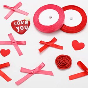 AnyDesign 100Pcs Valentine's Day Treat Bags Red Heart Candy Cellophane Bag 6 x 9 Inch Happy Valentine's Day Plastic Goody Bags with Red and Pink Ribbon for Valentine Party Favor Supplies Gift