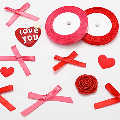 AnyDesign 100Pcs Valentine's Day Treat Bags Red Heart Candy Cellophane Bag 6 x 9 Inch Happy Valentine's Day Plastic Goody Bags with Red and Pink Ribbon for Valentine Party Favor Supplies Gift