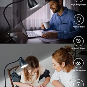 KAiSnova Clamp Lamp 3 Color Modes 10 Brightness Dimmer Clip on Light with Auto Off Timer 10W 38 LEDs Reading Lights for Books in Bed 360° Flexible Gooseneck Clamp Lights for Workshop Desk Headboard