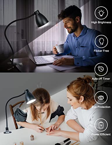 KAiSnova Clamp Lamp 3 Color Modes 10 Brightness Dimmer Clip on Light with Auto Off Timer 10W 38 LEDs Reading Lights for Books in Bed 360° Flexible Gooseneck Clamp Lights for Workshop Desk Headboard